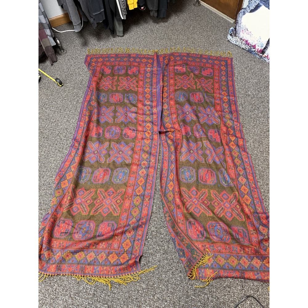 True Vintage Poncho 1970s Made In Italy Scarf Tapestry Design Rare Red Rare